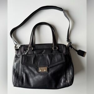 Cole Haan handbag, full grain black soft leather, large volume, boho trend